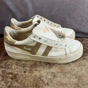 Gola White Sneakers with Gold Accent